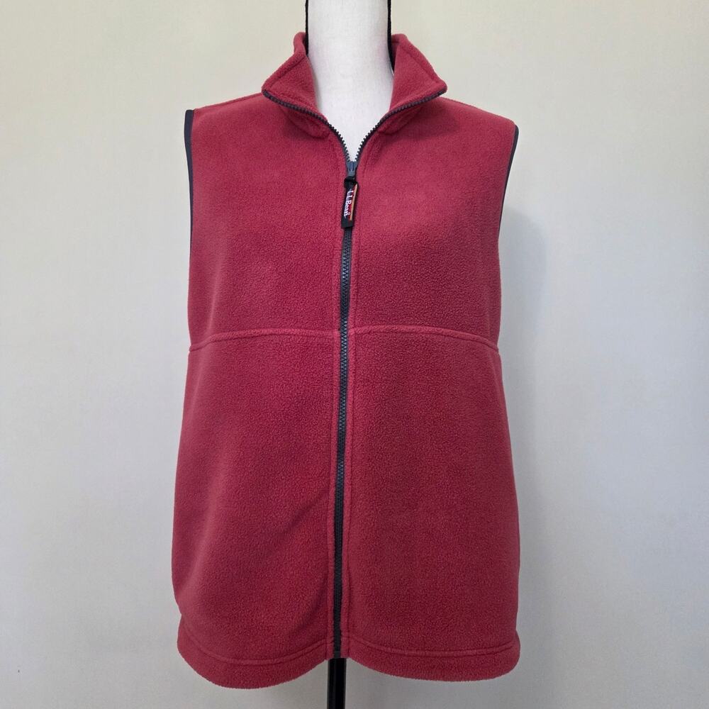 L.L. Bean Women's M Polartec Fleece Vest Full Zip Mock Neck Pockets Red
